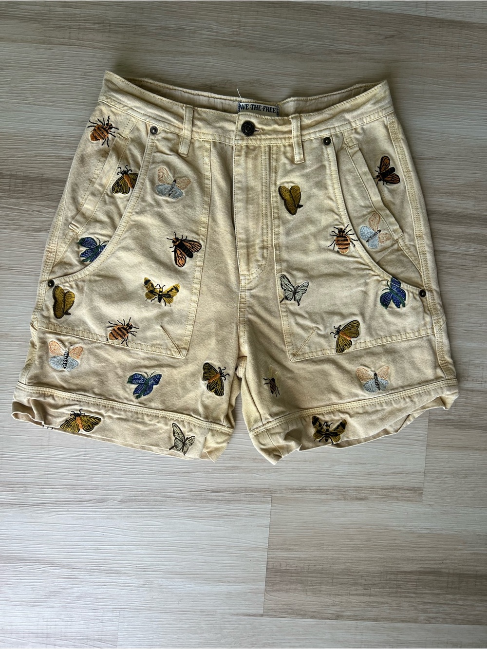 We The Free, FP Tan Embroidered Butterfly Shorts